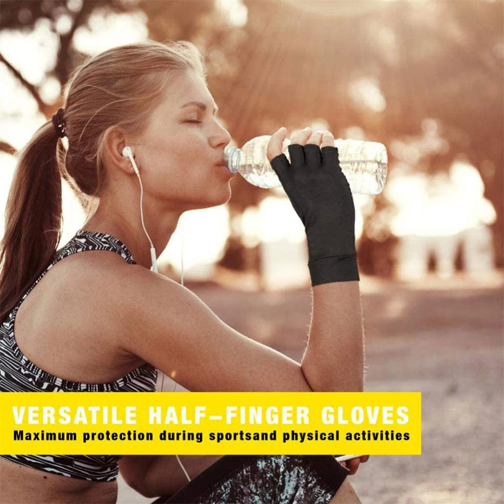 1Pair Copper Arthritis Compression Gloves,Relieve Hand Pain Swelling and Carpal Tunnel Fingerless for Typing, Support for Joints
