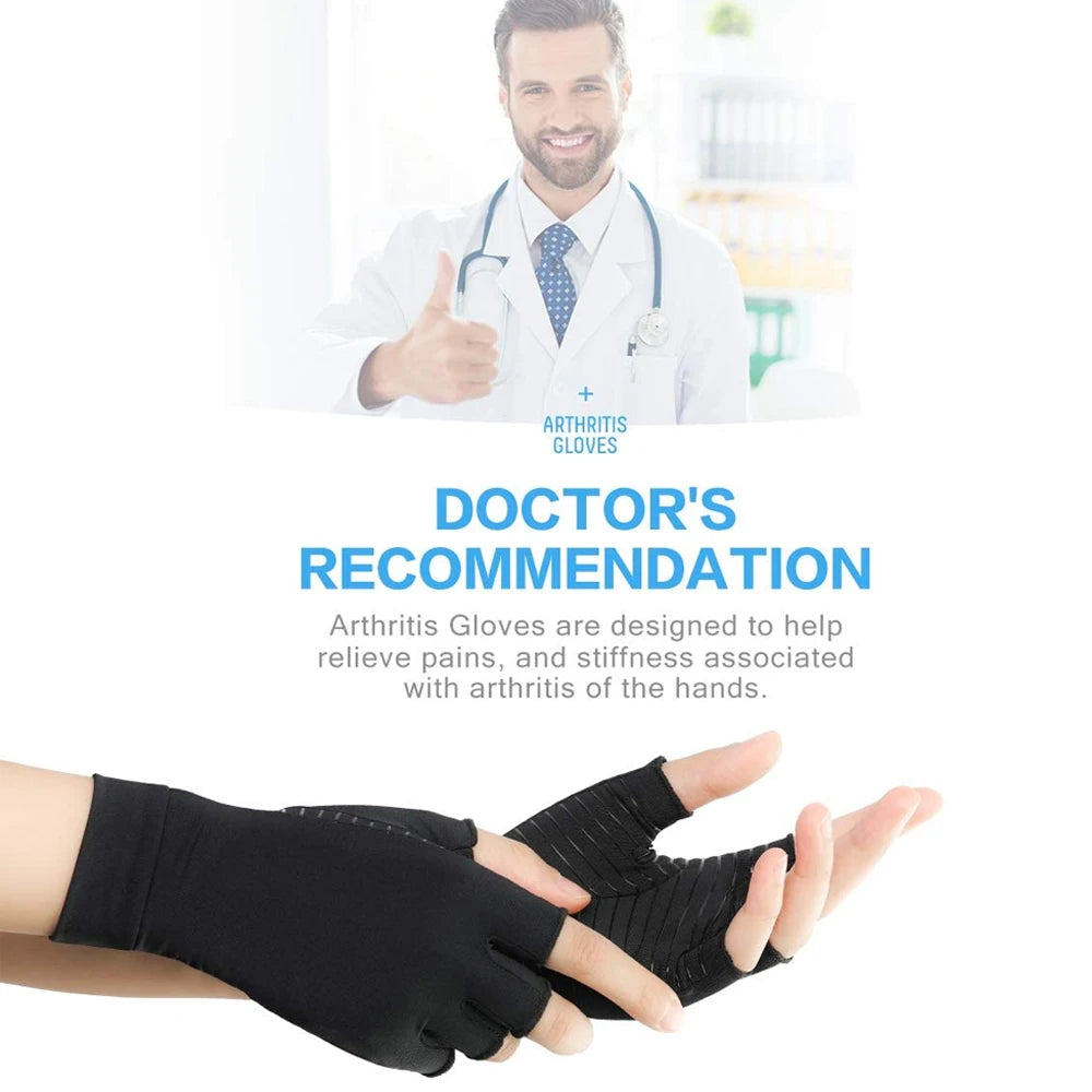 1Pair Copper Arthritis Compression Gloves,Relieve Hand Pain Swelling and Carpal Tunnel Fingerless for Typing, Support for Joints
